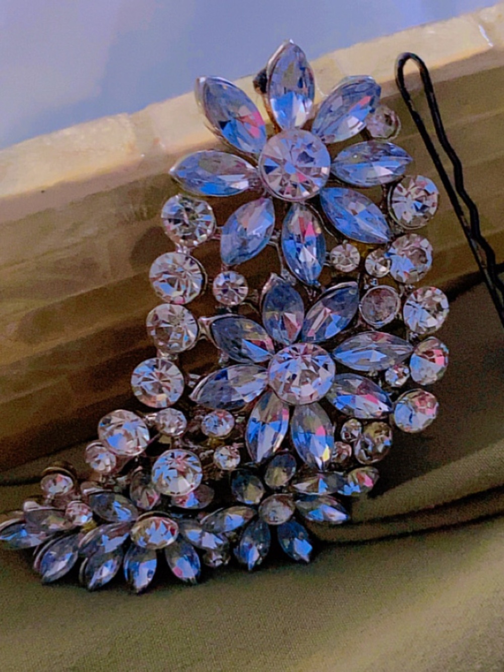 Silver Broach with rhinestones